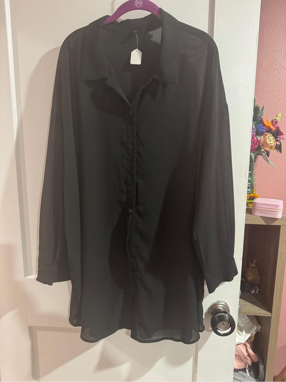 SHEIN Black Long-Sleeve Button-Up Shirt
